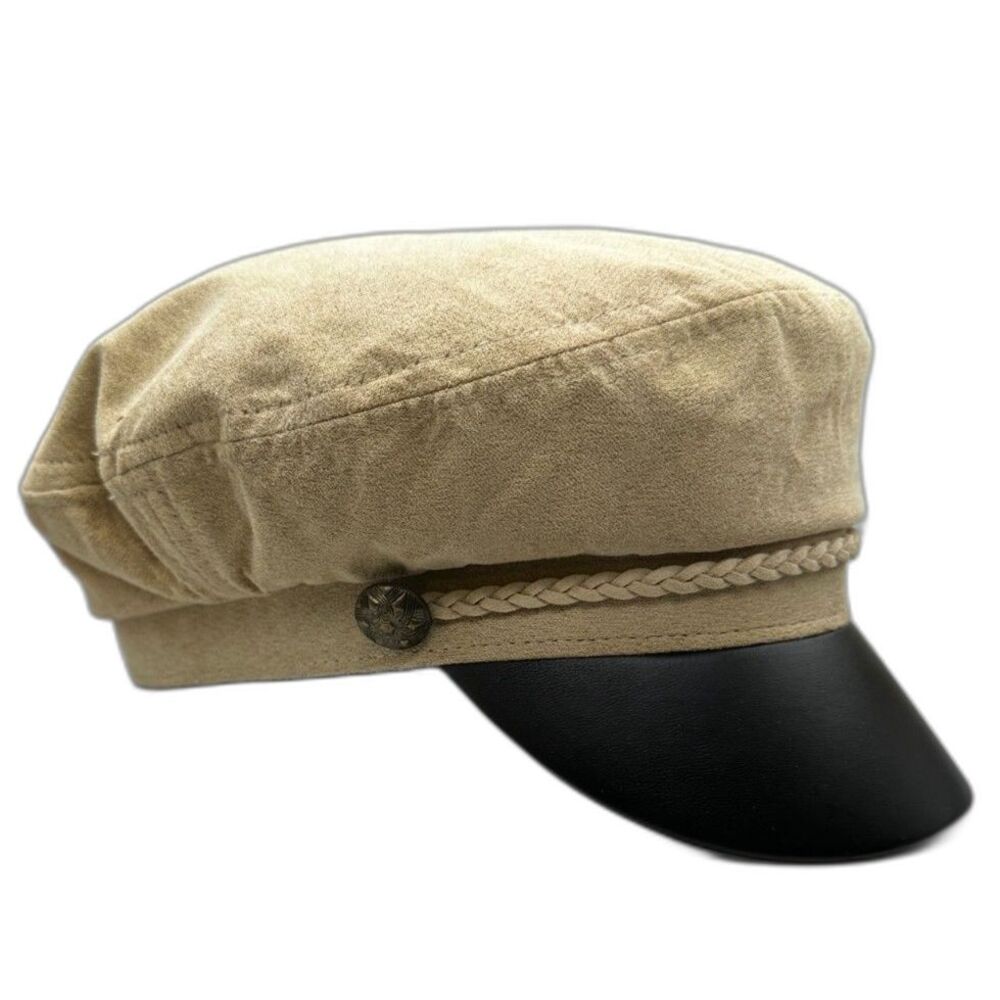 The Hatter Company Style 17007 Fisherman Cap Tan Twill Black Brim Hat